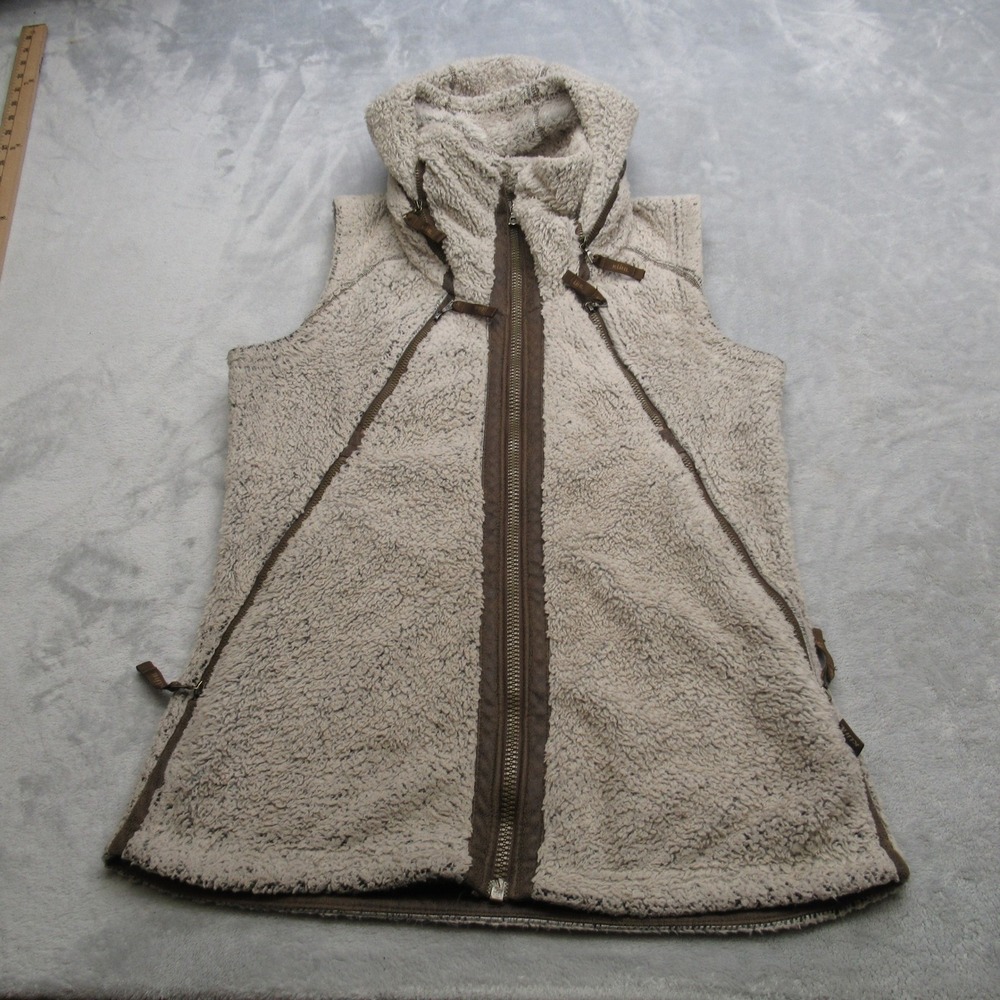 Kuhl Vest Women Small Brown Pockets Sherpa Shealing Flight Hooded Full Zip - Picture 2 of 14
